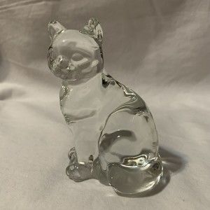 Vintage Fenton Art Glass Kitty Cat Paperweight Figurine Clear Sitting Kitten